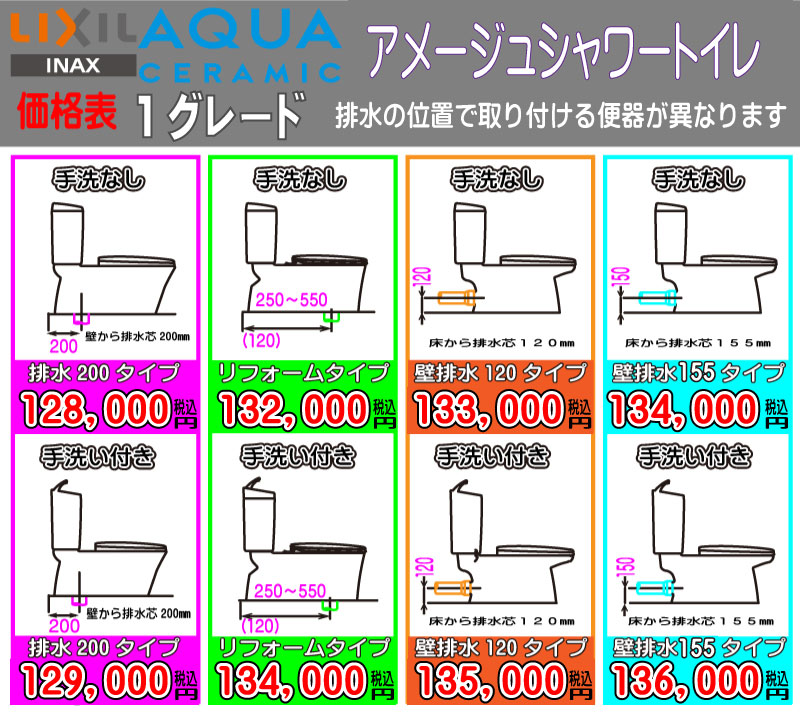 INAX アメージュシャワー 1グレード 価格表 INAX アメージュシャワ-トイレ 1グレード 各種価格表