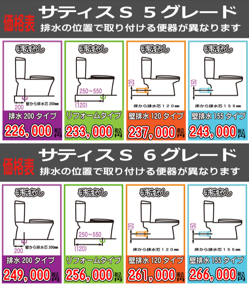 INAX サティスS 価格表 INAX サティス タンクレス Stype 価格表